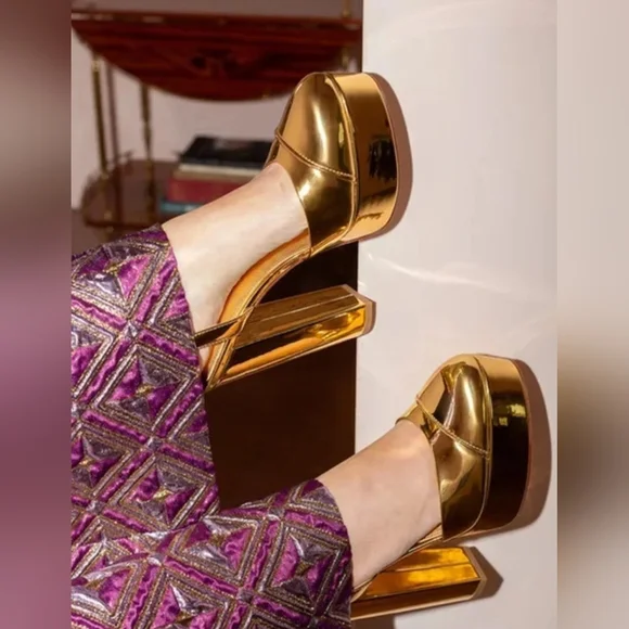 Antonio Melani x Nat Note Pia Mirror Metallic Platform Pumps. Gold  (Size 5.5) - Picture 12 of 14